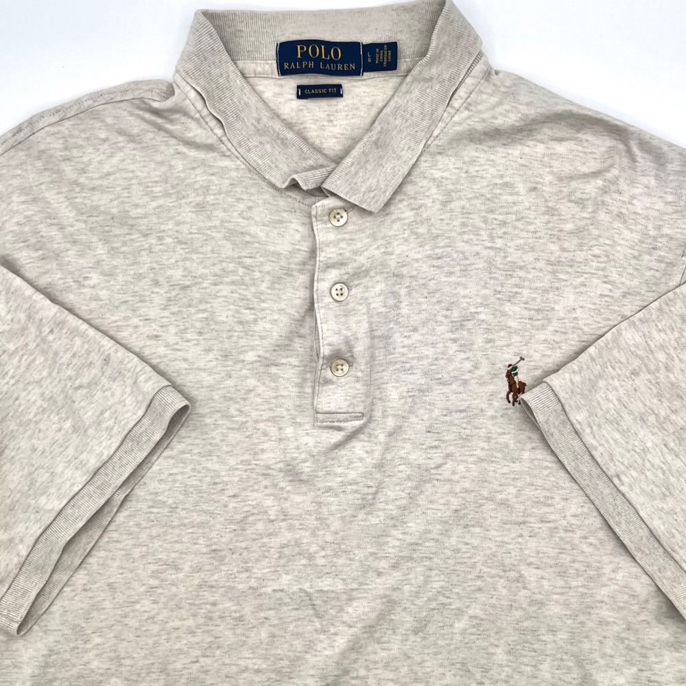 Polo Ralph Lauren Classic Fit Polo Shirt Mens Large Short Sleeve Beige 0415